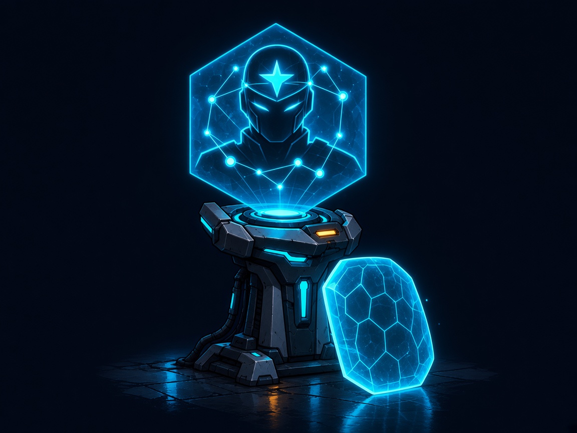 Holographic Judge tribunal and a cyan imprint mark